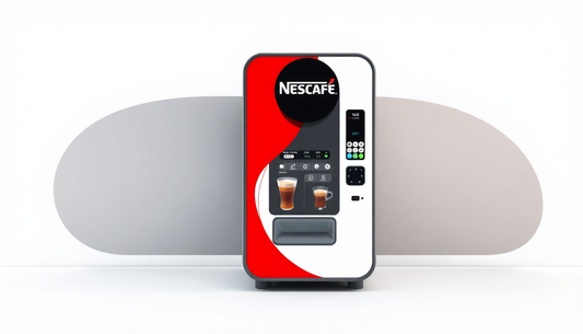A modern Nescafe vending machine dispensing coffee