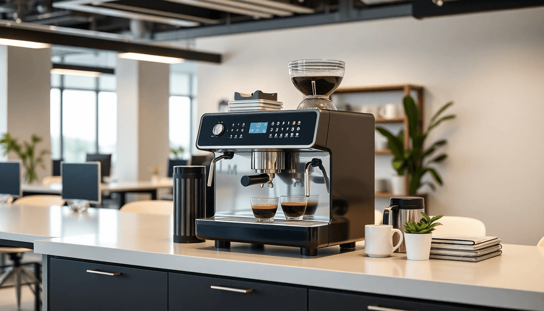 Modern coffee machine setup in an office space