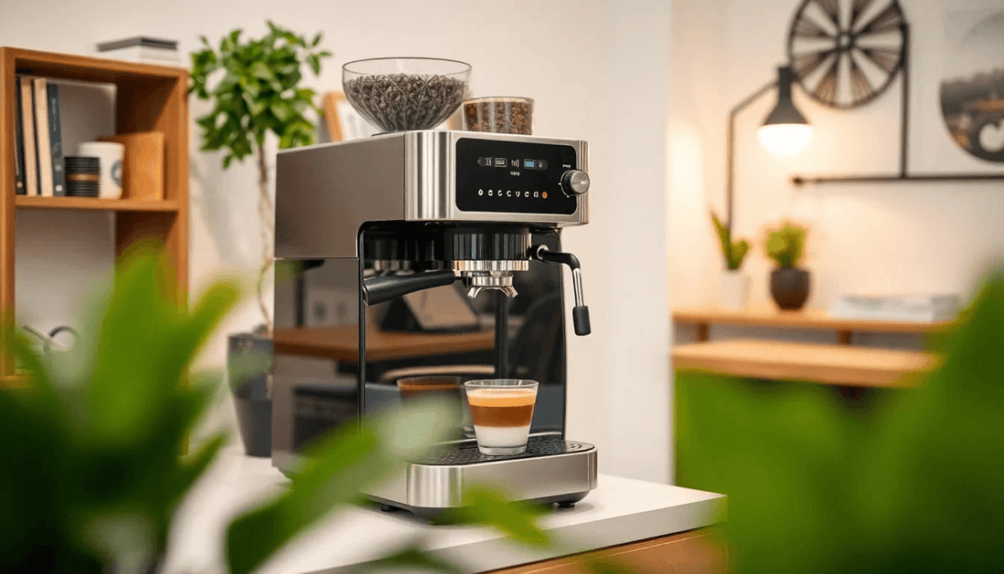 A modern coffee machine in a cozy Delhi office