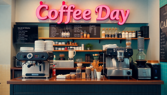 A vibrant Cafe Coffee Day shop with coffee machines