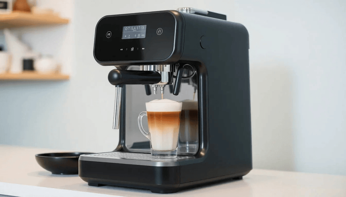 A sleek Atlantis coffee machine brewing fresh coffee