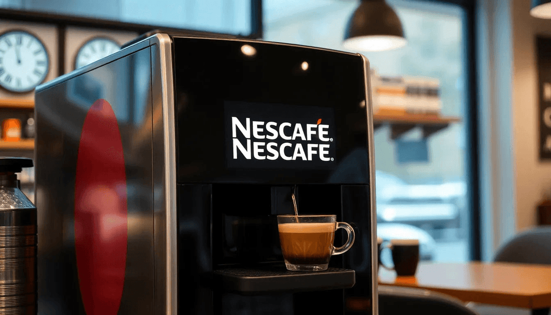 A Nescafe coffee machine dispensing coffee in a cafe