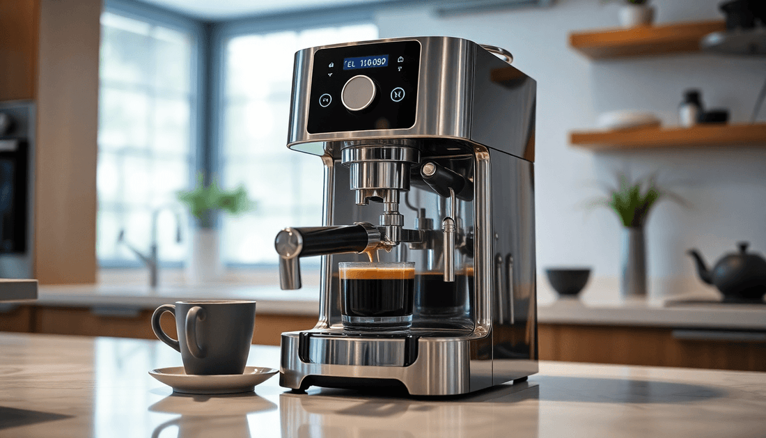 A sleek coffee machine brewing fresh coffee in modern kitchen