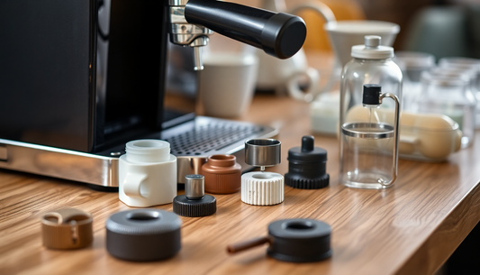 Close-up of Atlantis coffee machine spare parts on table