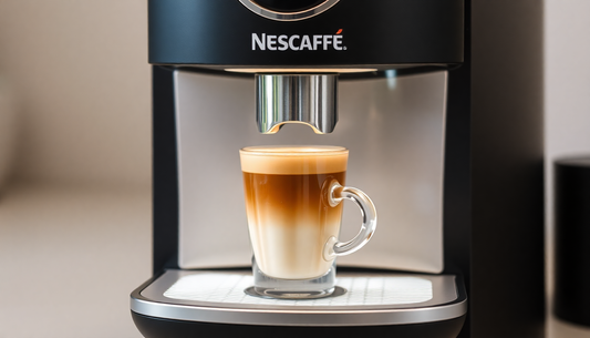 Modern NESCAFÉ coffee machine brewing fresh espresso