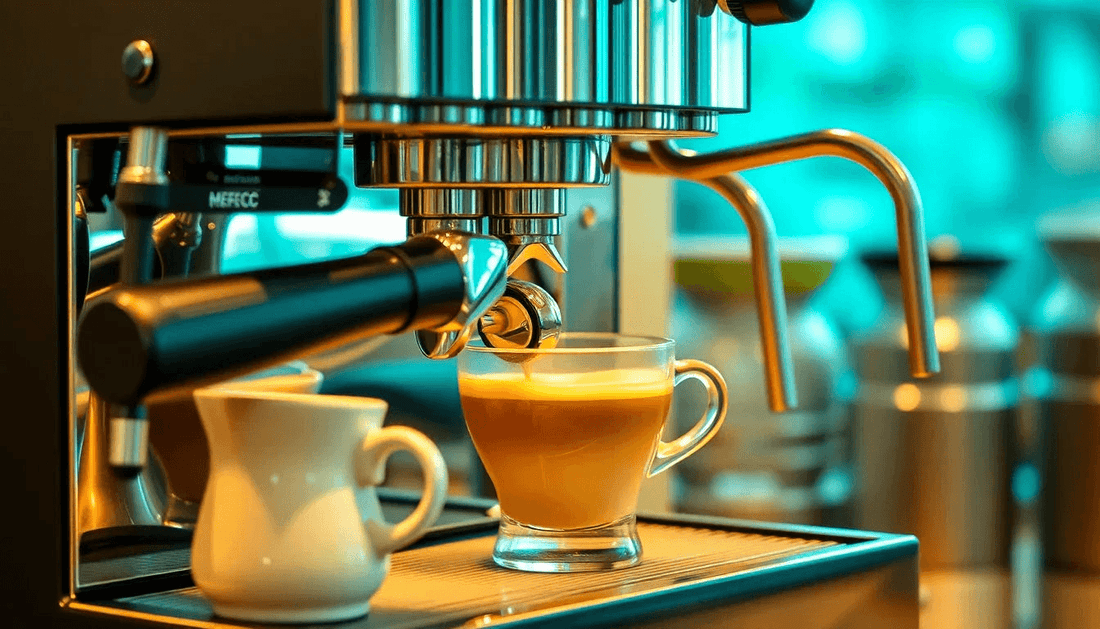 A modern coffee machine brewing fresh coffee in Faridabad cafe