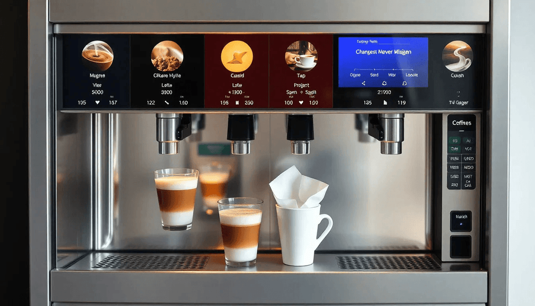 A 2 lane coffee vending machine dispensing coffee