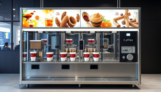 A modern 4 lane tea coffee vending machine with cups