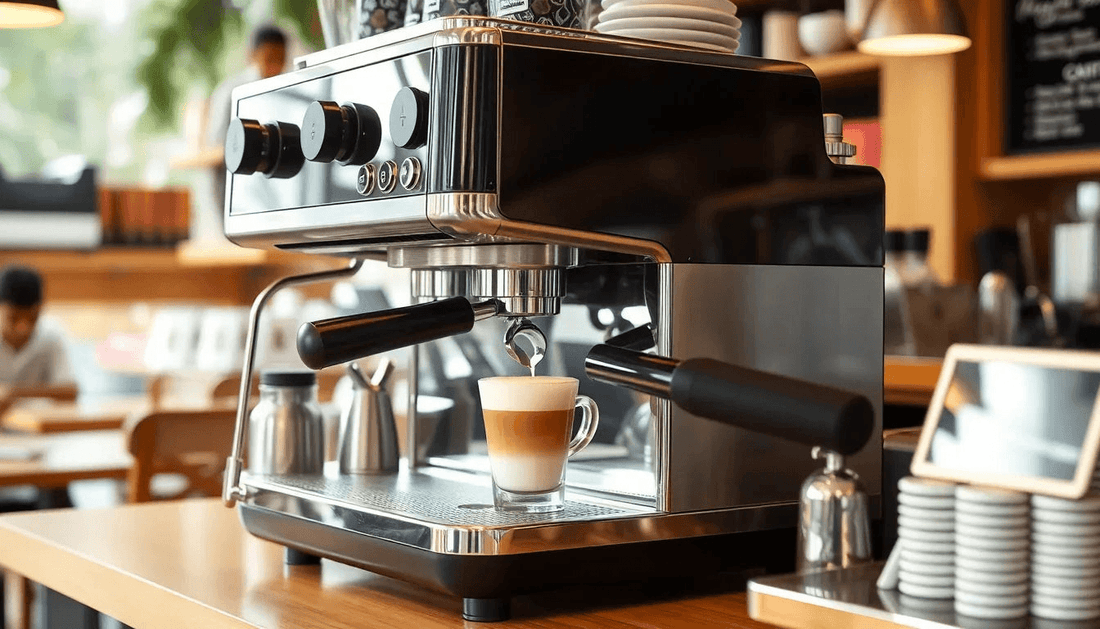 Modern coffee machine in a lively North Delhi cafe