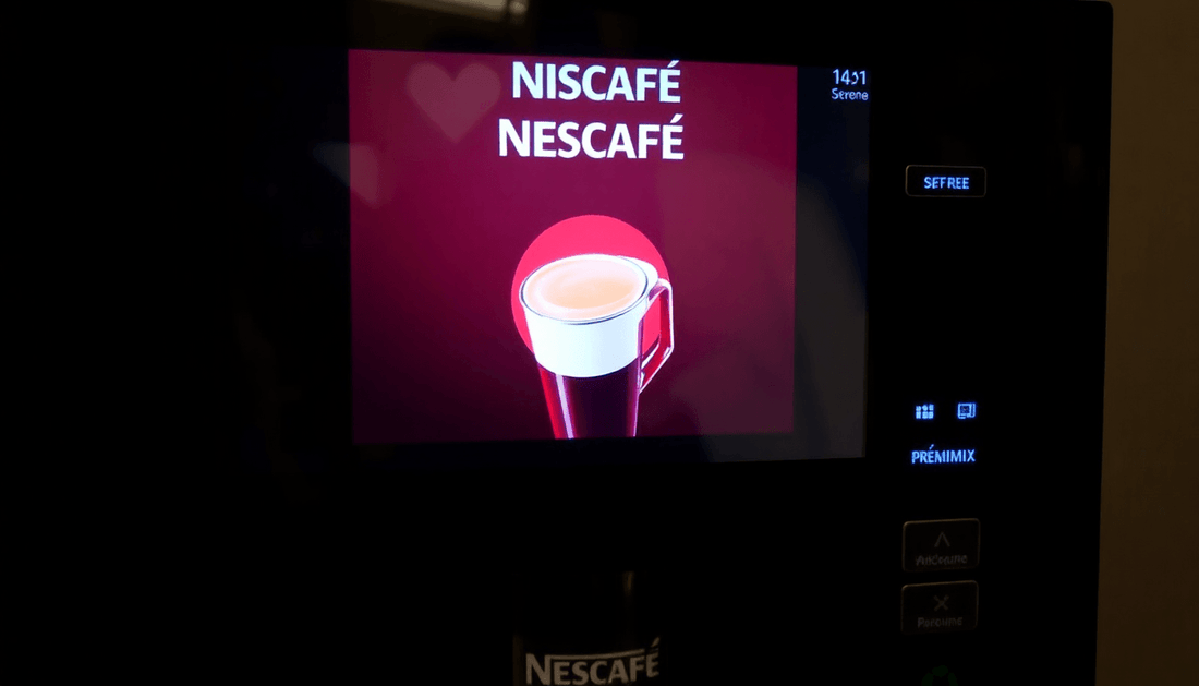 Automatic coffee vending machine dispensing Nescafe premix