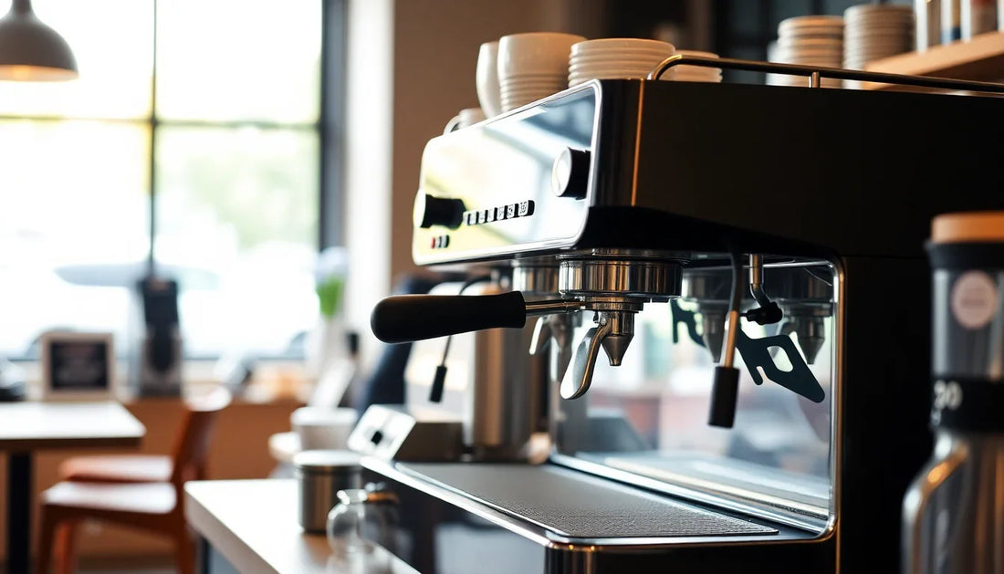 Close-up of an espresso machine in a cafe setting offered by an espresso machine supplier in Noida