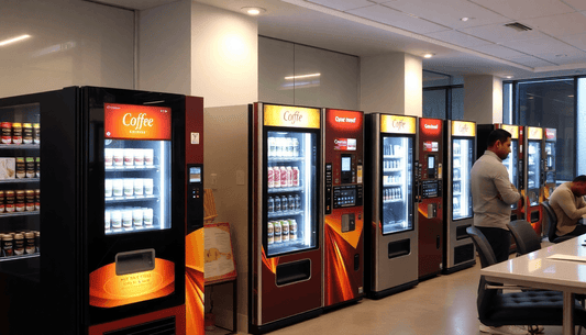Commercial coffee vending machines in a busy Delhi office