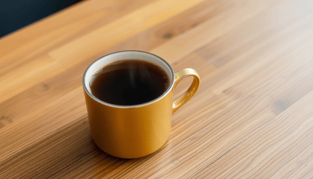 A steaming cup of NESCAFE Gold coffee on a wooden table