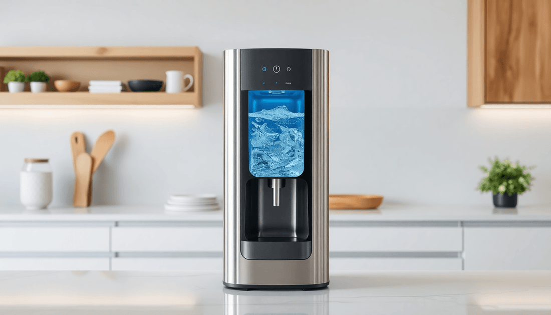 A sleek water dispenser in a modern kitchen