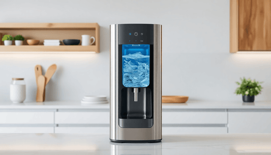 A sleek water dispenser in a modern kitchen