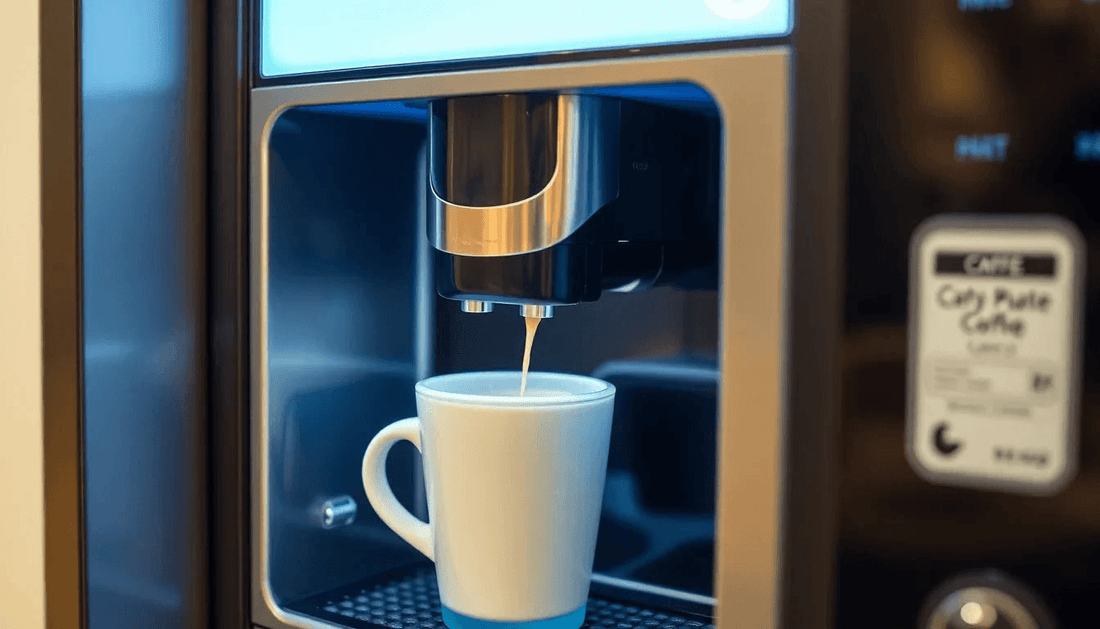 A modern coffee vending machine dispensing premix coffee