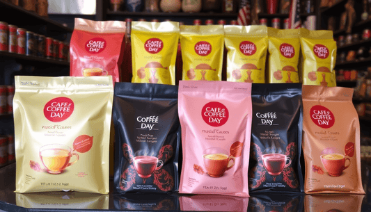 A variety of Cafe Coffee Day tea bags in Delhi shop