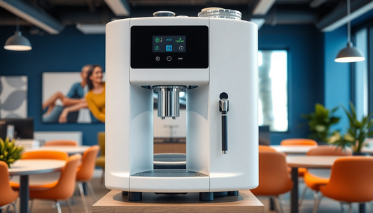 Modern coffee machine in a vibrant office setting