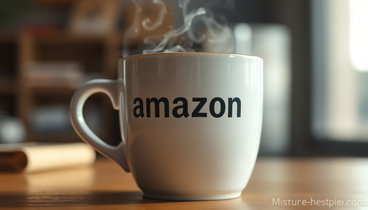 A steaming cup of coffee with Amazon packaging in Bangalore
