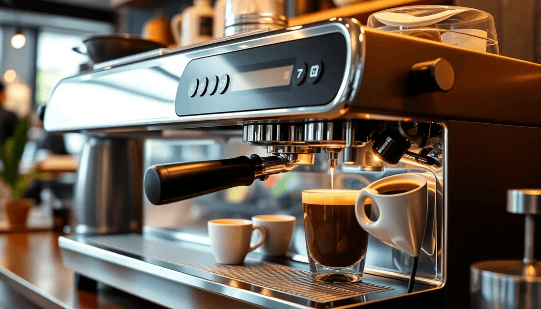 A modern coffee machine brewing fresh coffee in Delhi cafe
