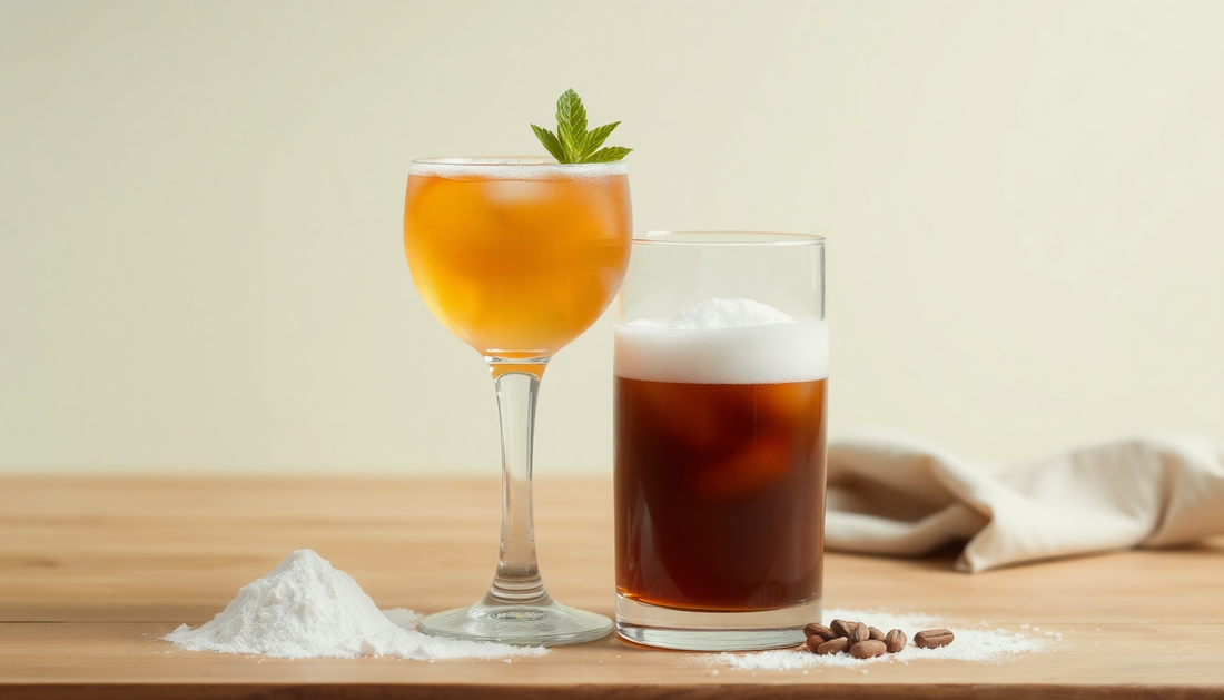 A refreshing glass of glucose drink with powder and syrup