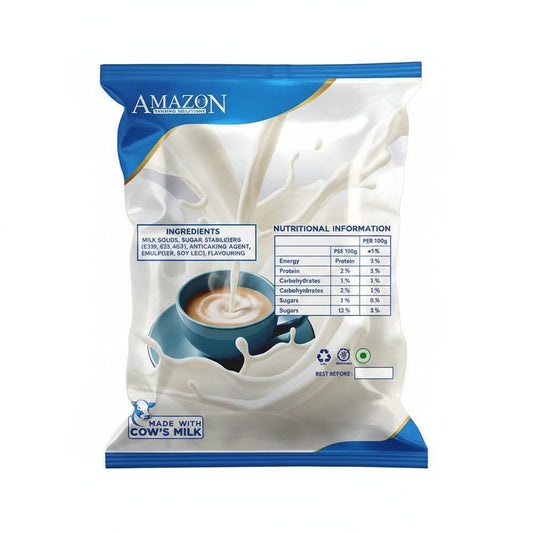 Atlantis rich milk coffee machine supplies pouch with milk splash and coffee cup image