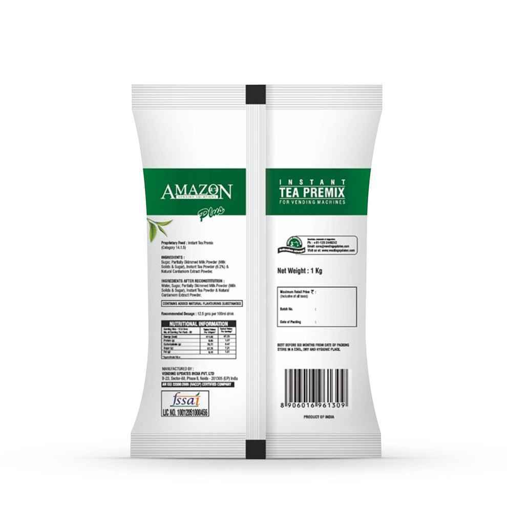 AMAZON Plus 3-in-1 Cardamom Tea Premix sachet with instant tea mix for vending machines