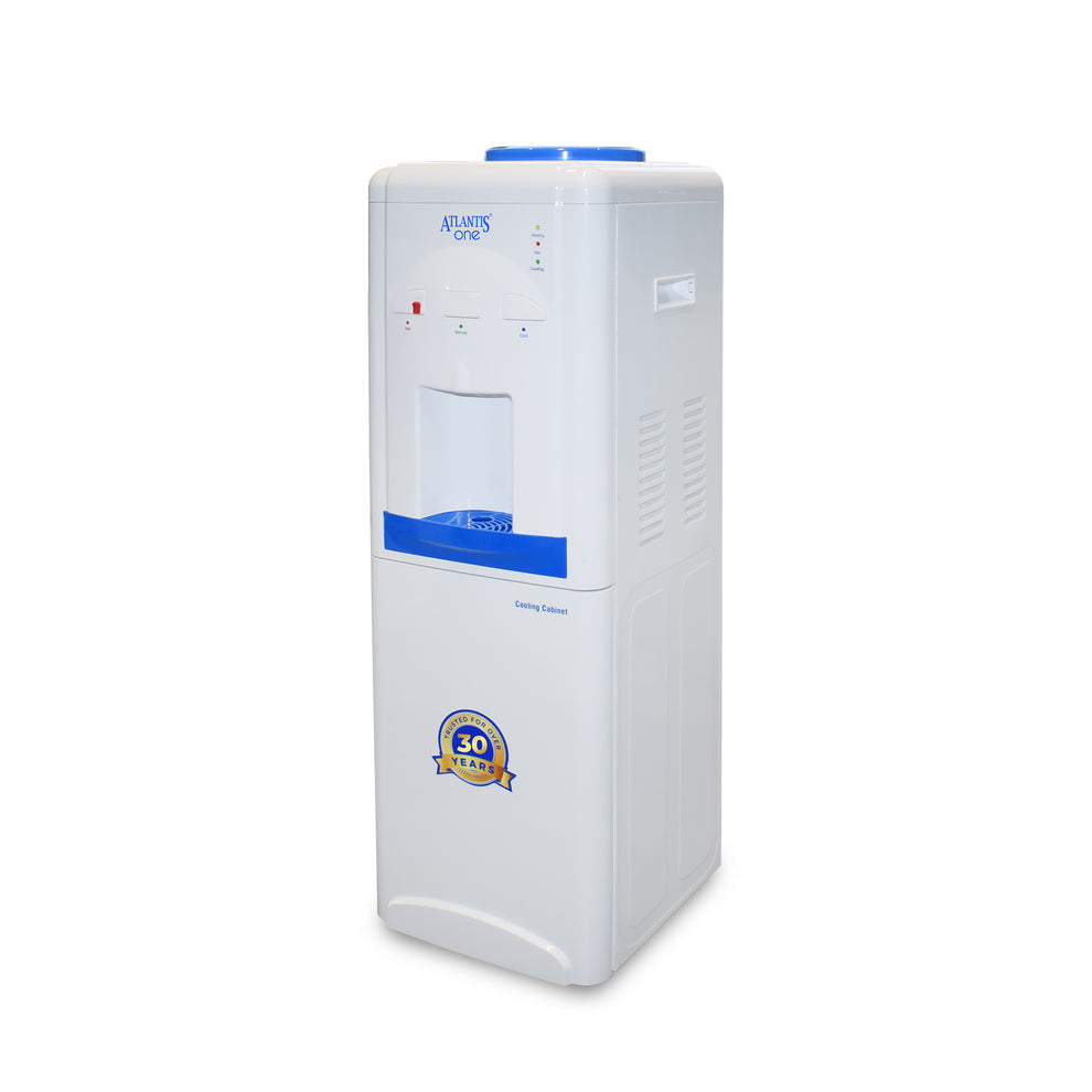 White and blue Atlantis One water dispenser with 30 years warranty for Amazon coffee powder Durg vending service