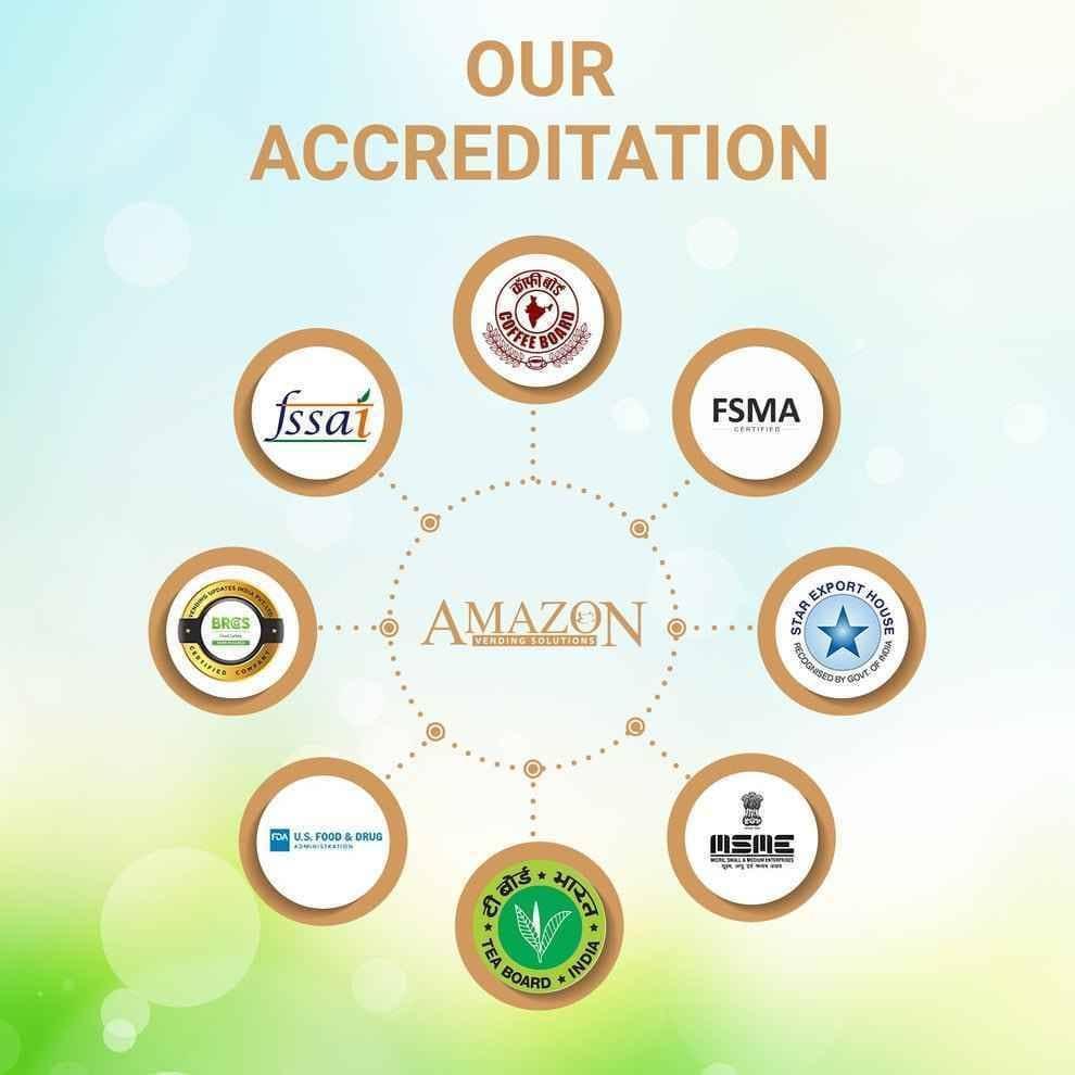Accreditation logos for Tea coffee vending service featuring certifications around Amazon vending solutions brand