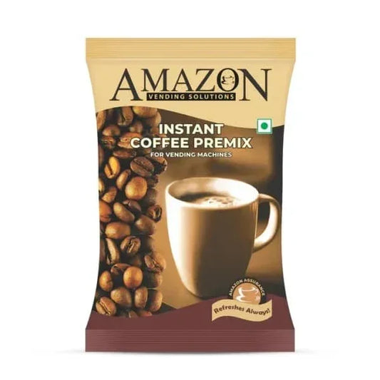 Amazon 3 in 1 coffee premix powder packet with coffee beans and cup of coffee design
