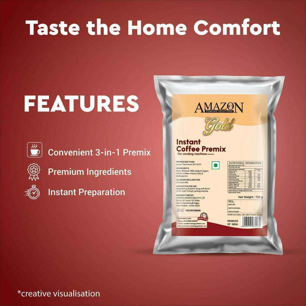 AMAZON Gold 3-in-1 instant coffee powder pack with convenient premix and premium ingredients
