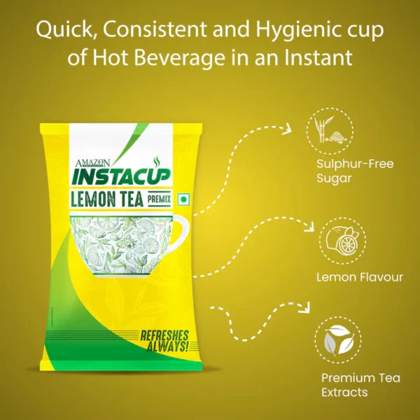 AMAZON Instacup Lemon Tea Powder pack with sulphur-free sugar, lemon flavour, and premium tea extracts