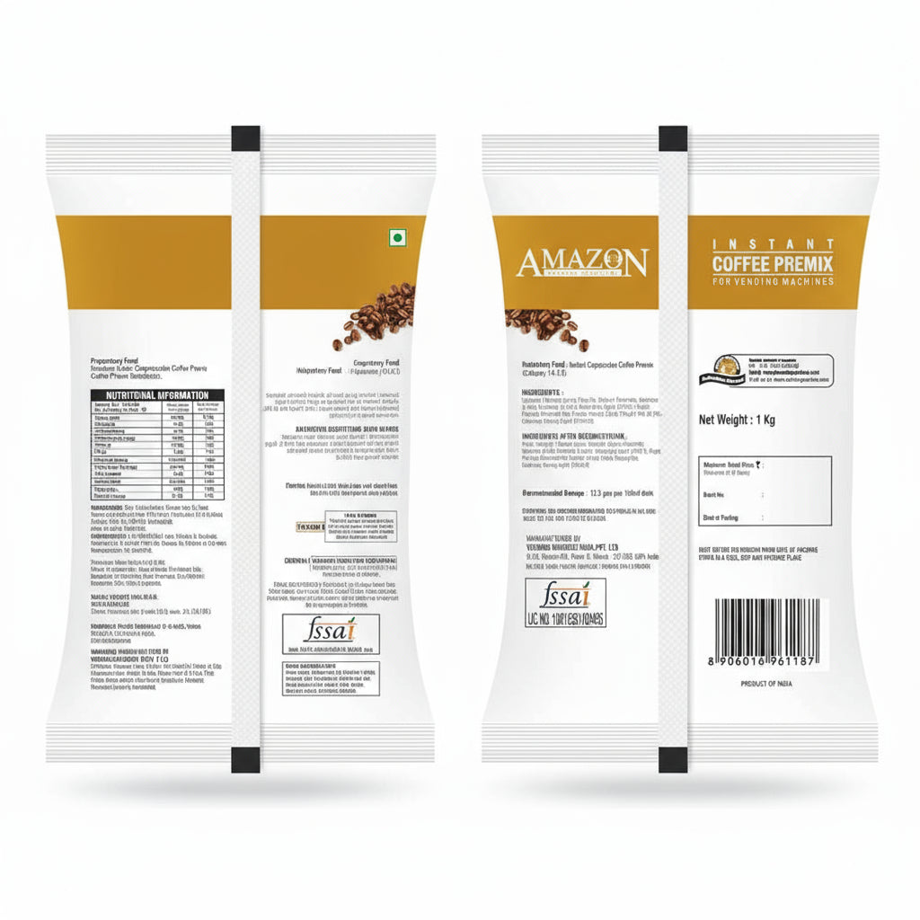 Amazon instant cappuccino powder 1kg white and brown packaging for vending machines with nutritional information