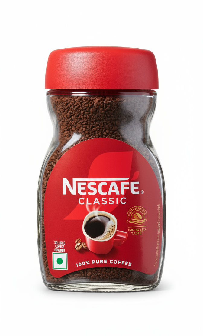 Nescafe Classic instant coffee jar with red lid containing 100 percent pure coffee granules Amazon vending coffee Noida