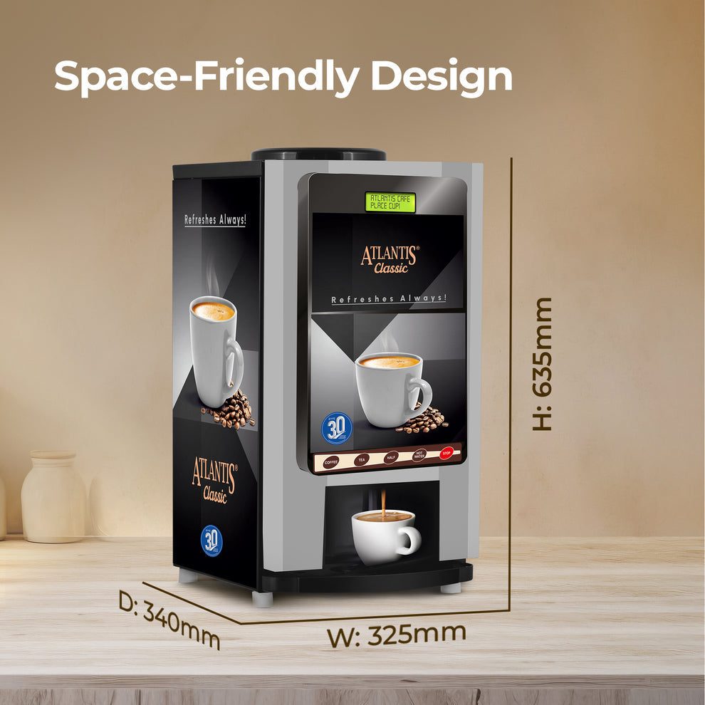 Atlantis Classic 2-lane tea and coffee vending machine by COFFEE WALLA with space-friendly design and compact size