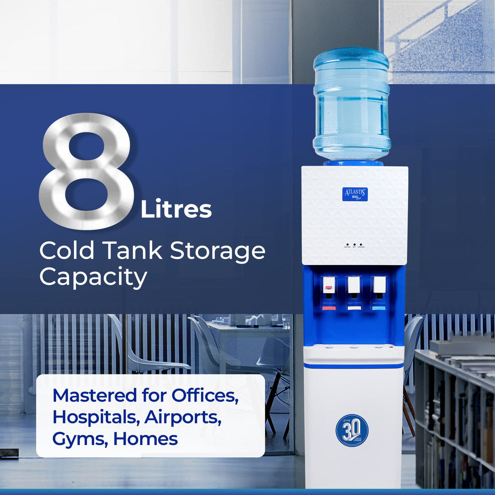 Atlantis Big Plus water dispenser for offices with 8 liters cold tank storage capacity and three taps