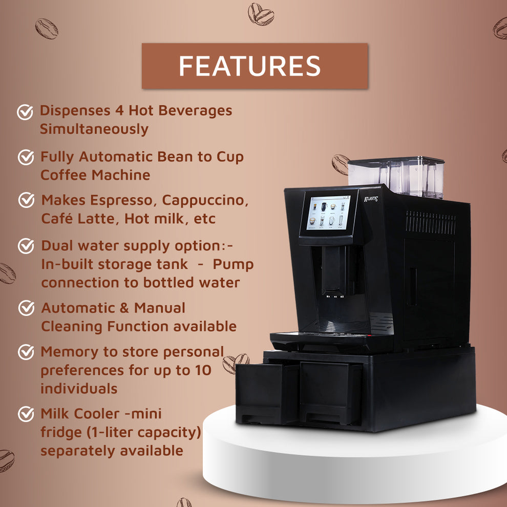 ATLANTIS BREW Fully Automatic Bean to Cup Coffee Machine - COFFEE WALLA CALL ANY REQUIREMENT 99397588888 24*7