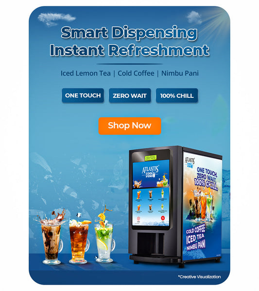 Atlantis coffee machine by COFFEE WALLA with smart dispensing for iced lemon tea cold coffee and nimbu pani