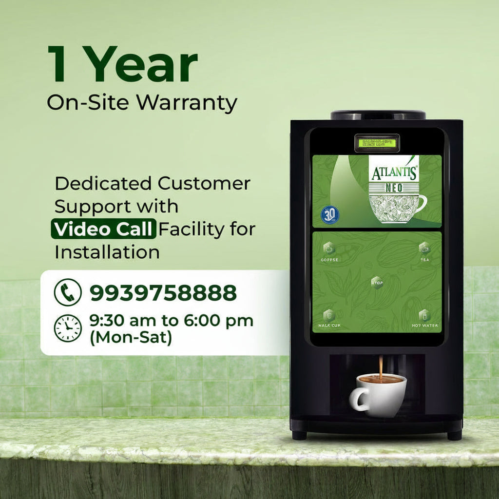 COFFEE WALLA Atlantis Neo 2 coffee vending machine Noida with 1 year on-site warranty and video call support