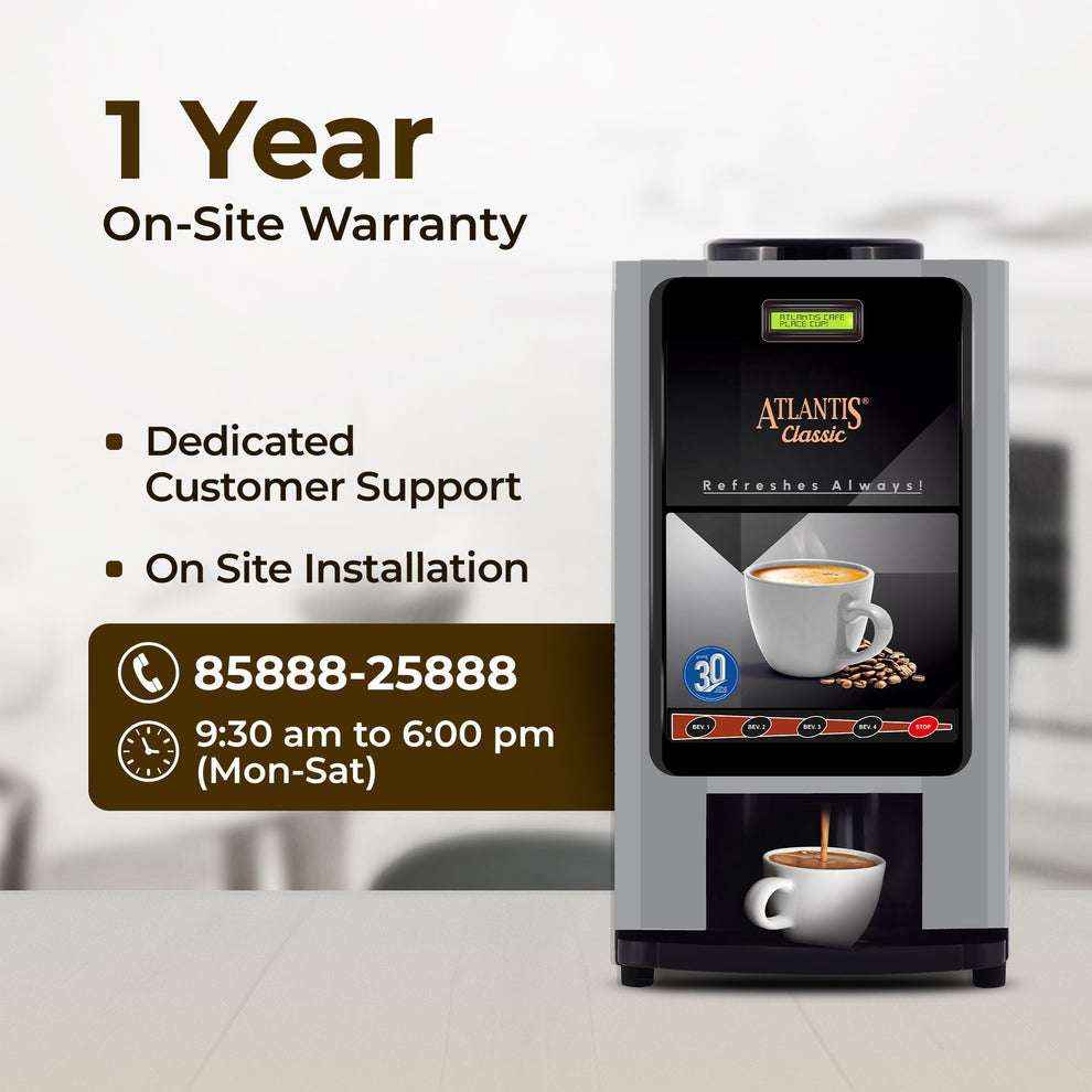 Atlantis Classic 4 lane coffee vending machine with 1 year on-site warranty and customer support