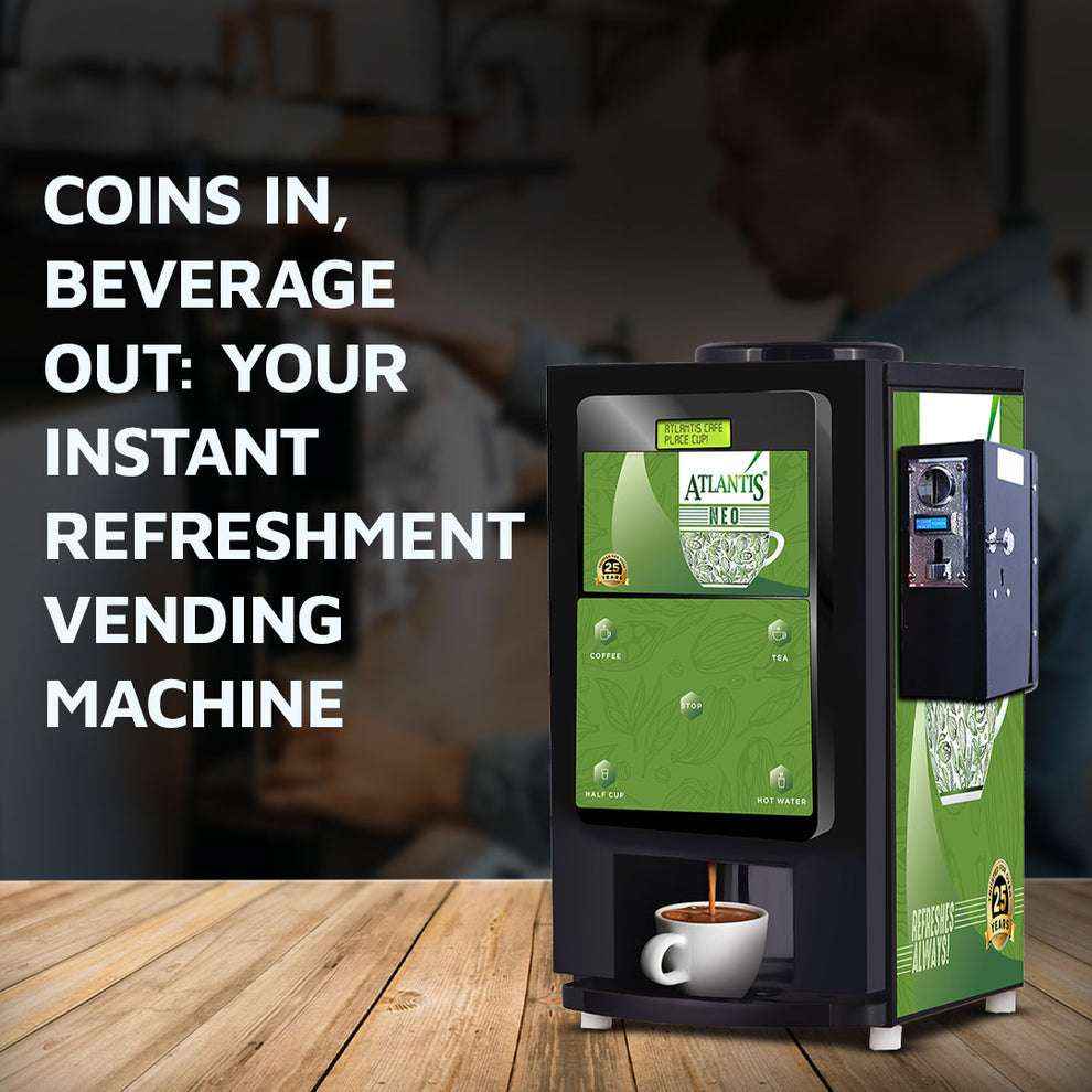 Atlantis coin operated coffee vending machine 2 lane dispensing hot coffee with coin slot