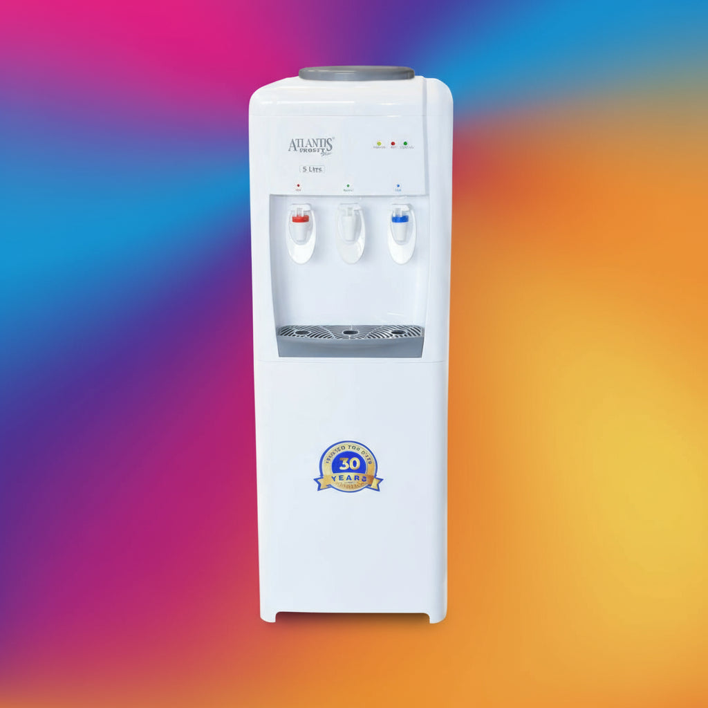ATLANTIS FROSTY PLUS water cooler white standing dispenser with hot cold and room temperature taps