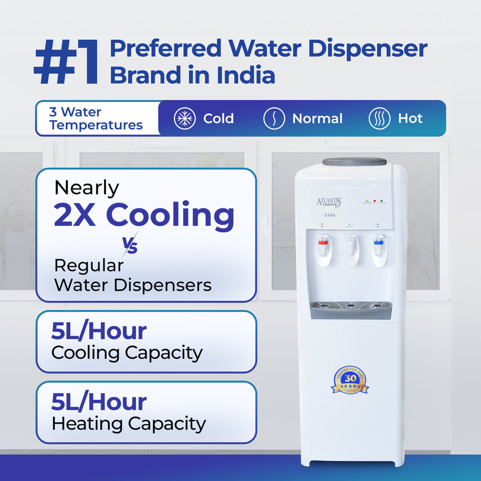 ATLANTIS FROSTY PLUS water cooler with three temperature options cold normal and hot white design