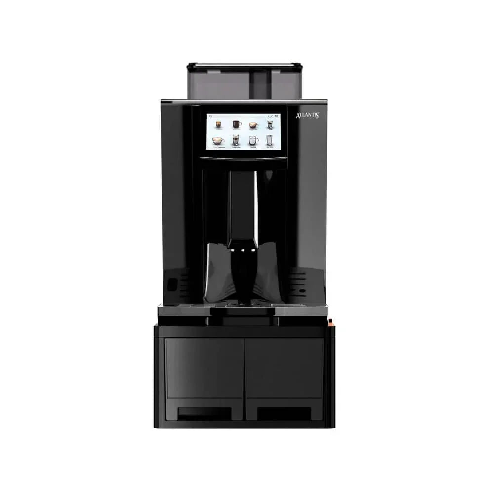 Black fully automatic coffee machine with fresh milk and touchscreen interface for coffee vending service