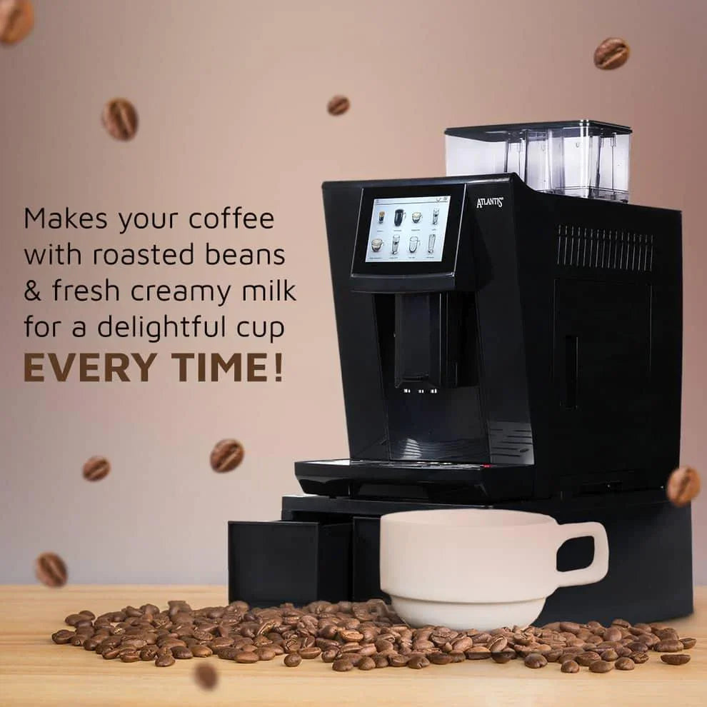 Fully automatic coffee machine with fresh milk making coffee with roasted beans and creamy milk