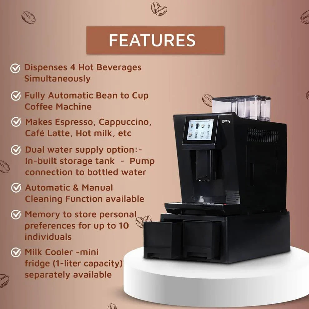 Fully automatic coffee machine with fresh milk dispensing multiple hot beverages simultaneously