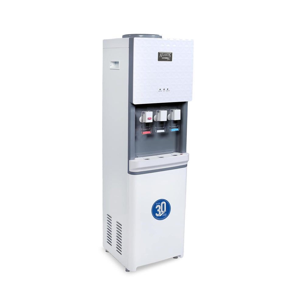 White ATLANTIS JUMBO PLUS water machine with hot cold and room temperature dispensers