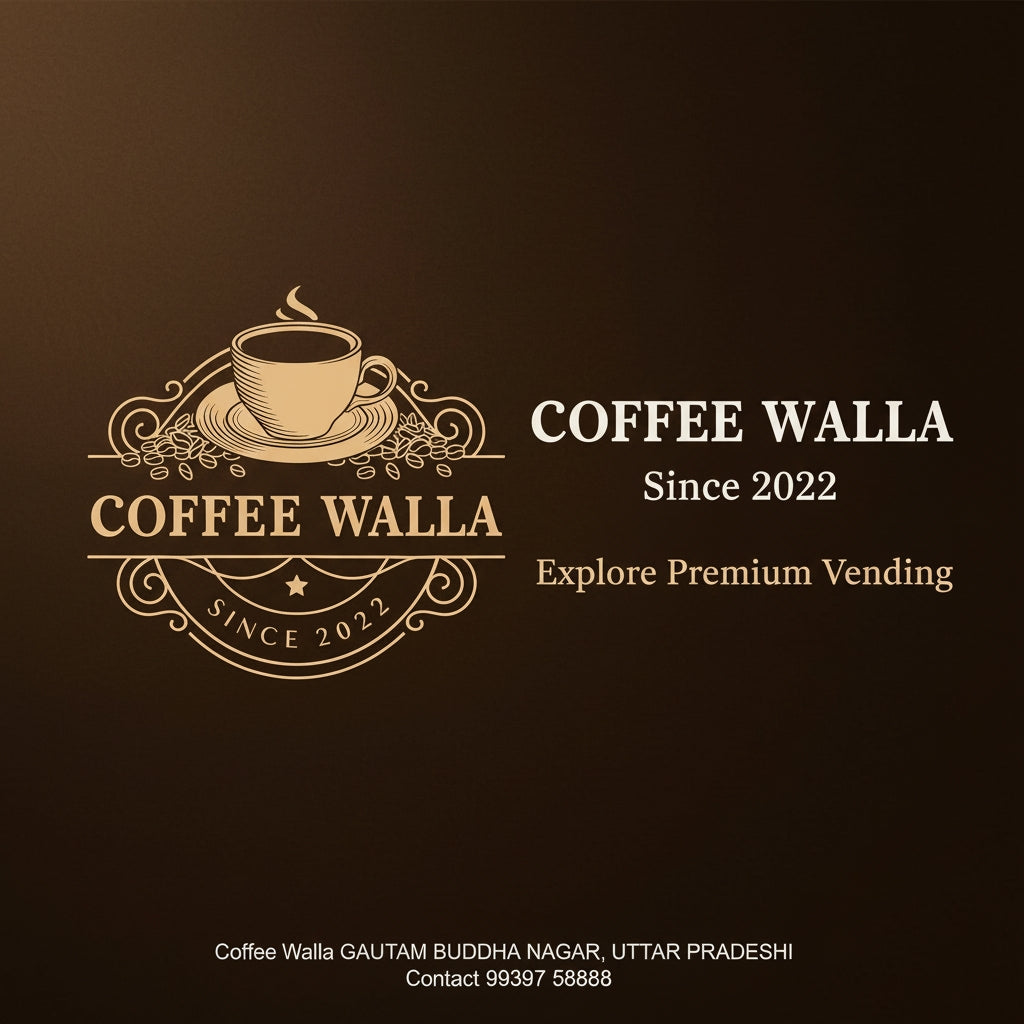 Coffee Walla logo for Tea coffee vending service featuring a coffee cup with steam and Premium vending since 2022