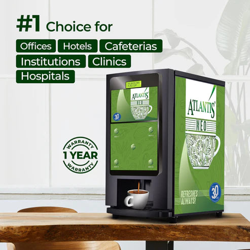 ATLANTIS NEO tea coffee vending machine ideal for offices hotels cafeterias clinics with one year warranty