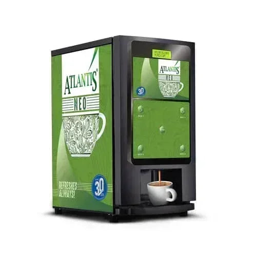 Atlantis Neo tea coffee vending machine with digital display and cup dispenser in black and green